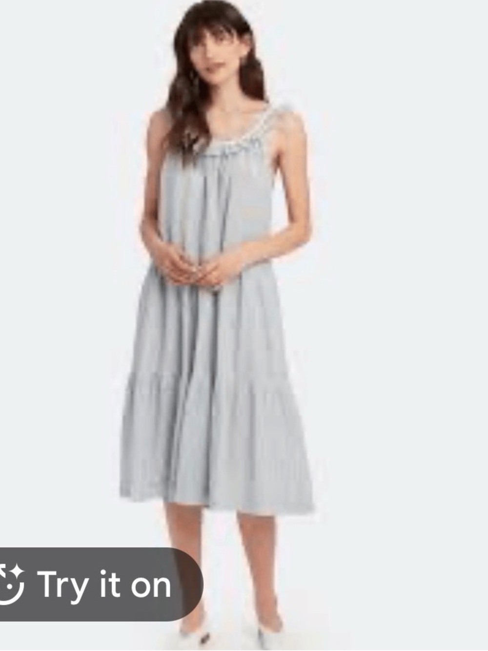 THE GREAT. Magnolia Ruffle Tiered Midi Dress striped $395 seersucker India Sz 1